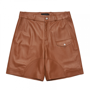 LAMBSKIN LEATHER SET UP SHORT PANTS BROWN