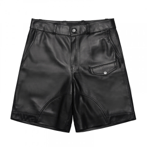 LAMBSKIN LEATHER SET UP SHORT PANTS BLACK