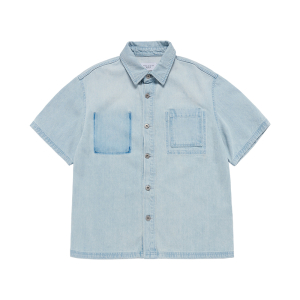 OVERSIZE WASHING DENIM SHORT SLEEVE SHIRTS LIGHT BLUE