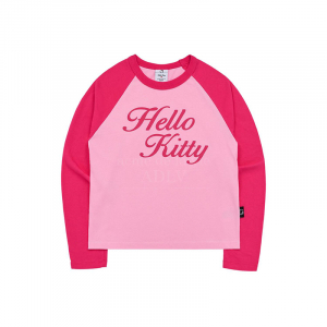 ADLV X SANRIO HELLO KITTY LETTERING RAGLAN LONG SLEEVE T-SHIRT PINK