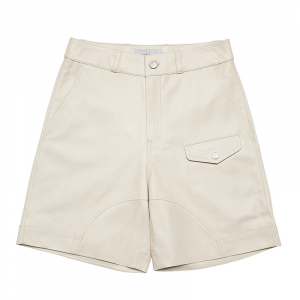 LAMBSKIN LEATHER SET UP SHORT PANTS IVORY