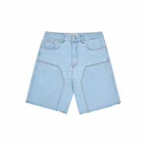 SPORTY LOGO PATCH DENIM SHORT PANTS SKY BLUE