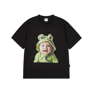 BABY FACE FROG BABY SLEEVE T-SHIRT BLACK