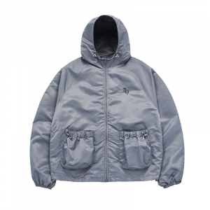 SYMBOL PUCKERING WINDBREAKER JACKET GREY