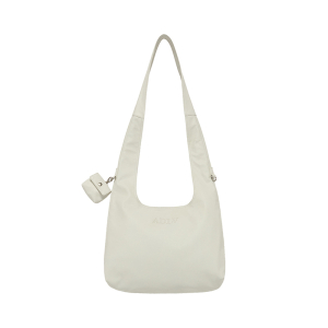 VEGAN LEATHER STITCH LOGO POINT SHOULDER BAG WHITE