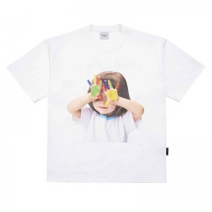 ADLV BABY FACE SHORT SLEEVE T-SHIRT WHITE COLORFUL HANDS