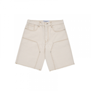 SPORTY LOGO PATCH DENIM SHORT PANTS IVORY