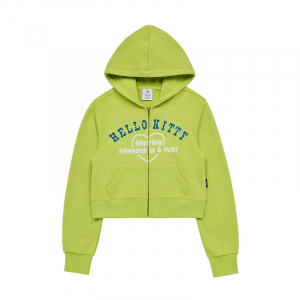 ADLV X SANRIO HELLO KITTY LETTERING CROP HOODIE ZIP UP LIME