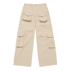 FRONT POCKET WIDE CARGO PANTS BEIGE