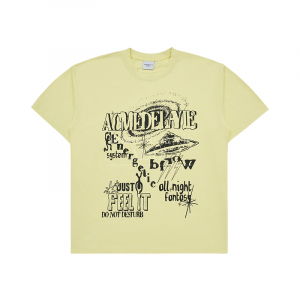 SPACE DOODLE ARTWORK SHORT SLEEVE T-SHIRT YELLOW