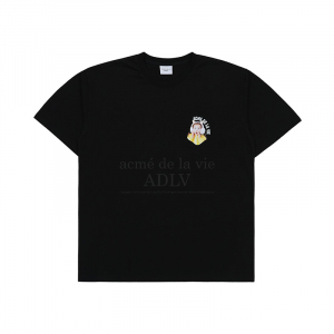 MINI BABY FACE CAT EARPLUG SHORT SLEEVE T-SHIRT BLACK