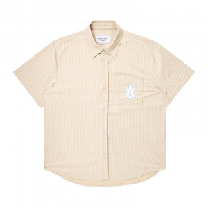 A LOGO EMBLEM PATCH STRIPE SHORT SLEEVE SHIRT BEIGE