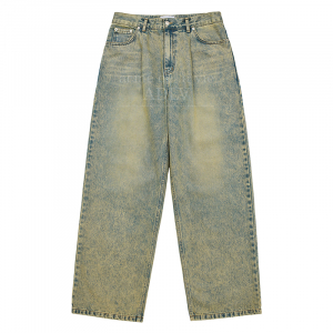 COLOR SPRAY DYE DENIM PANTS YELLOW