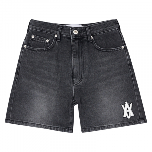 A LOGO EMBLEM PATCH DENIM SHORT PANTS BLACK FOR WOMEN