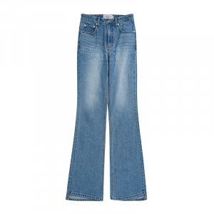 BOOTS CUT ASYMMETRY DENIM PANTS BLUE FOR WOMEN