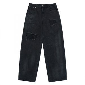 DESTROYED WASHING SPRAY DENIM PANTS BLACK