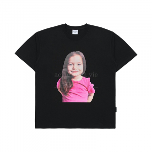 BABY FACE PINK SHORT T-SHIRT GIRL SHORT SLEEVE T-SHIRT BLACK