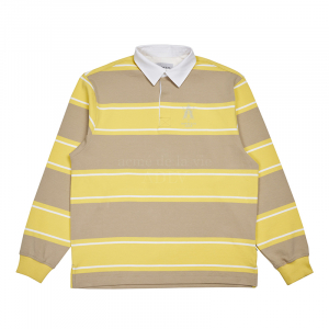 A LOGO EMBROIDERY STRIPE PATTERN POLO SHIRT YELLOW