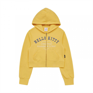 ADLV X SANRIO HELLO KITTY LETTERING CROP HOODIE ZIP UP YELLOW